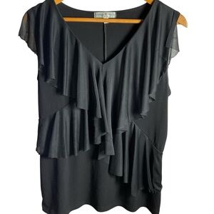 Vintage Suzie Black Ruffled Asymmetrical Blouse Top Damaged